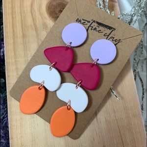 Color Block Earrings | Lilac/Magenta/White/Orange